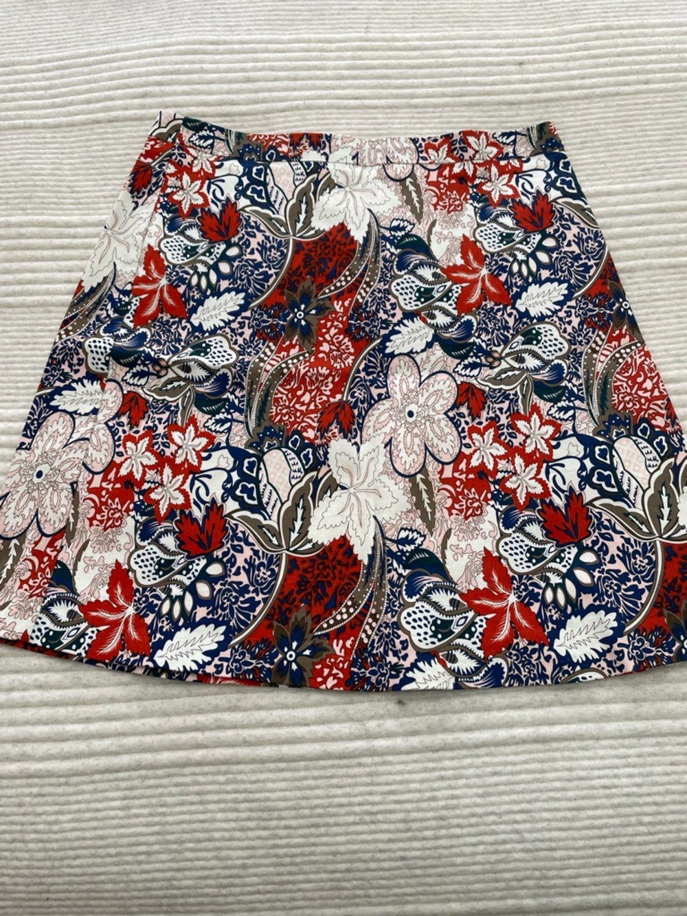 Margaret M A-Line Skirt - Red, Navy & White Floral Paisley
